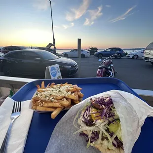 a plate of food on a tray