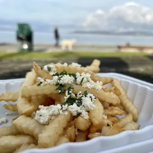 $7 bag-frozen &quot;Greek&quot; fries.  No sauce, barely any cheese.