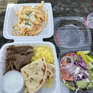 Tiny lamb &amp; beef gyro plate.  Greek fries were extra.  $25 total!!