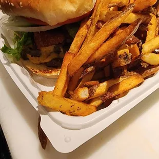 a burger and french fries