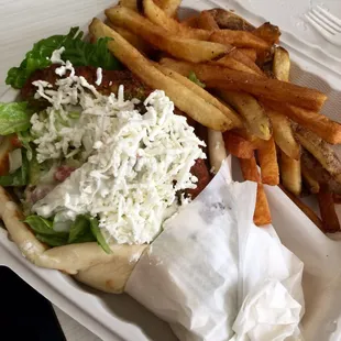 Felafel gyros+fries+soda=$11.98!