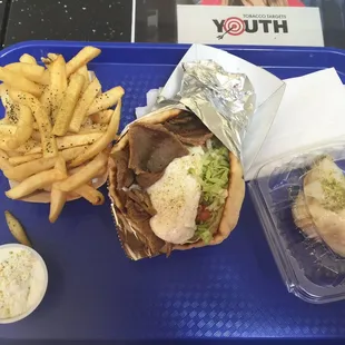 The Classic pita meal and baklava. It make me so happy to eat this great food.