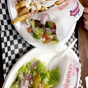 two plates of food on a table