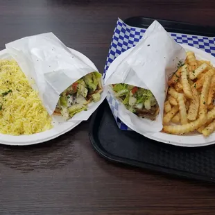 Beef/lamb gyros with fries, rice, and drink combo