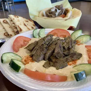 Gyro Pita  Hummus and Meat