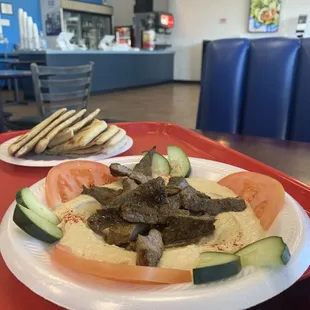 Hummus with Steak and extra pita