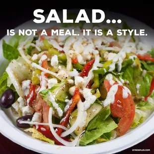 Great healthy salad options, served with our secret house dressing and Tzatziki sauce. www.gyrosplus.com