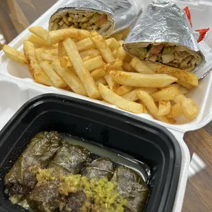 Schwarma w/ fries &amp; dolmeh