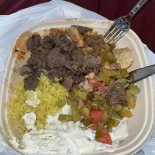 Half chicken half steak bowl