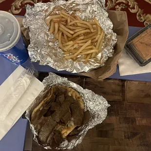 Gyro Sandwich Meal, French Fries, Baklava