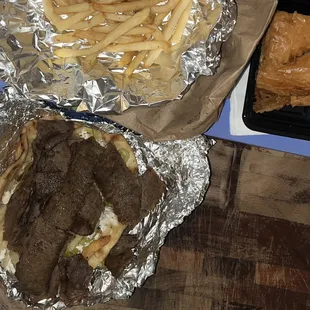 Gyro Sandwich Meal, French Fries, Baklava