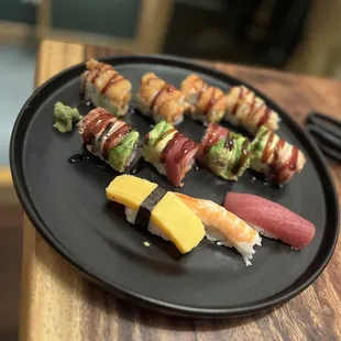 a plate of sushi on a table