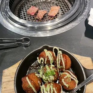 Takoyaki and meat