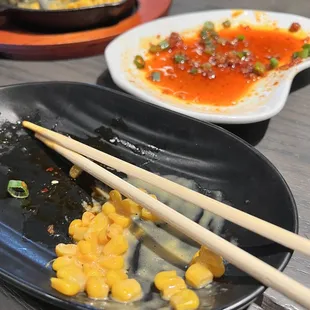 Cheesy corn, chili dumplings - gone so fast