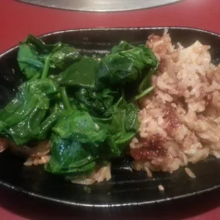 Spinach garlic with sukiyaki bibimbap.