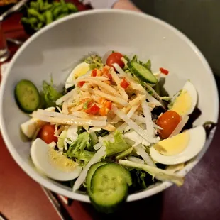 Many menus include a salad.  It is colorful, fresh, and surprisingly good - even for a meat lover like me.