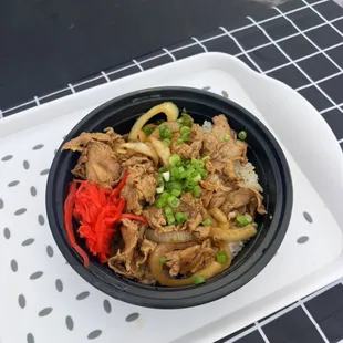 Signature beef rice bowl.