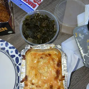 Mac and cheese and greens
