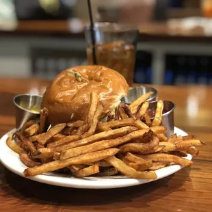 Classic Cheeseburger with fries.