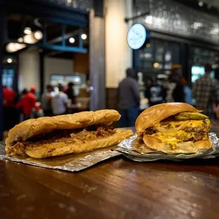 Cheesesteak and original cheeseburger