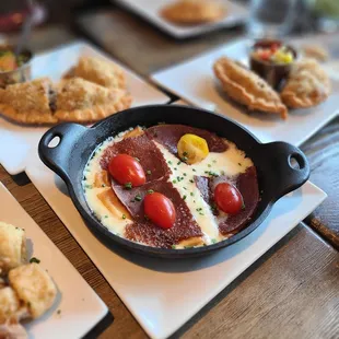 Provolone Foundue and Pastel De Carne ( Brazilian Beef Empanadas (