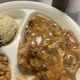 Mexican Chicken-Fried Steak. Yes, that is enchilada sauce over a chicken-fried steak.