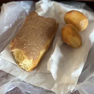 Maple bar and donut holes / as per usual, took a few bites before a picture