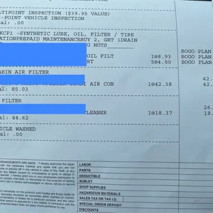 Cost of 2 air filters.
