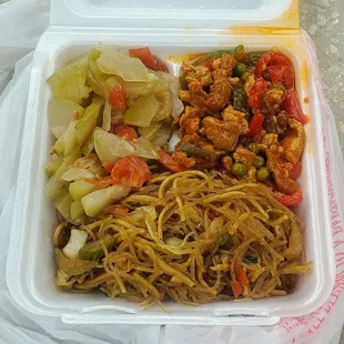 Mabuhay! Celebrating Filipino American History Month with a plate lunch of pork guisantes, long squash pork and pancit.