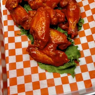 buffalo wings on a tray