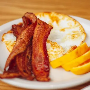 Bacon &amp; Eggs Over Hard with orange slices amazing