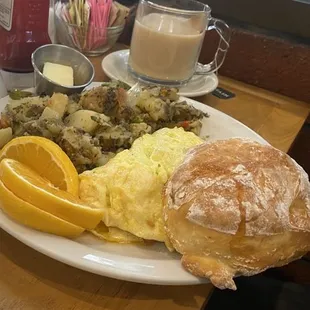 Eggplant omelete.   Comes with 2 biscuits