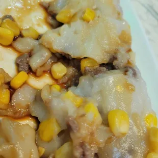 Beef rice roll and added corn