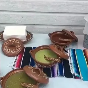 A few of the salsa selections! All in traditional dish ware!