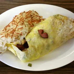 Mexican Cheese Omelet with Hash Borwns