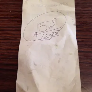 Total on back of bill.....
