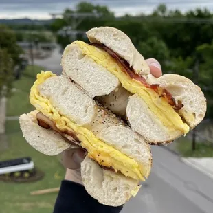 Bacon egg and cheese on everything bagel