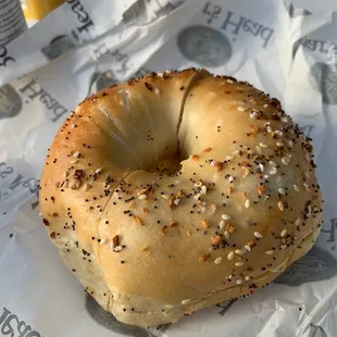 Egg and cheese on everything bagel