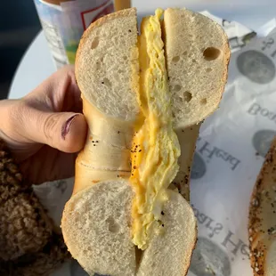 Egg and cheese on everything bagel