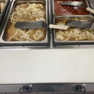 Smothered pork chops, meatloaf, and liver and onions