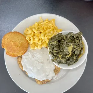 Country Fried Steak with greens