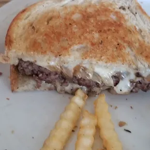 a grilled cheese sandwich and french fries