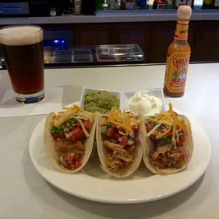 Hand-pulled chicken on warm corn tortillas, topped with house-made pico de gallo. Served w/ a side of house-made guacamole and sour cream