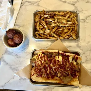 Original Poutine + H Brothers Cheesesteak + Hush Puppies