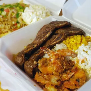Northshore Garlic Shrimp + Kalbi and Fried Noodles
