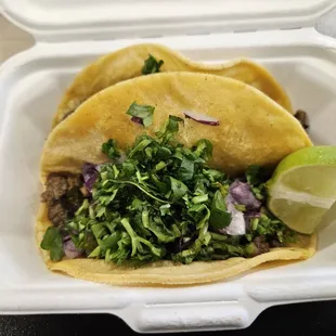 Dry tacos, red onions.