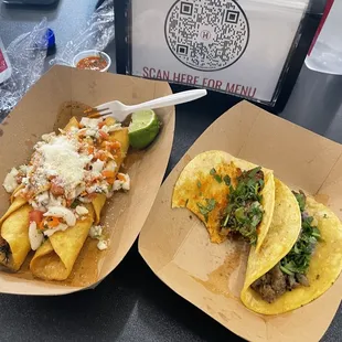 Street tacos: Carne Asada and Barbacoa &amp; Honduran chicken tacos
