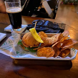 Best darn slider with home made chips and of course a beer