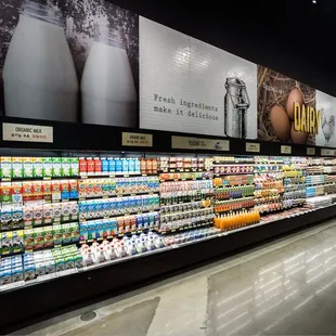 a large display of dairy products