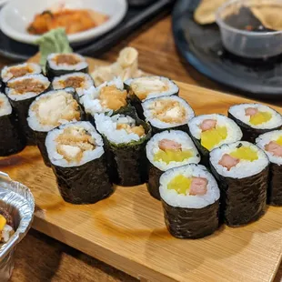 Spicy beef, chicken katsu and spam sushi